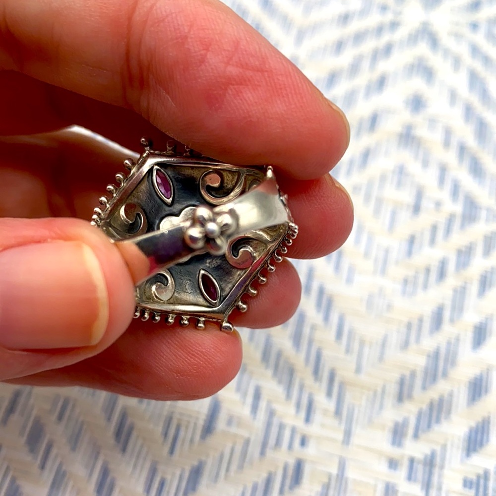 Barbara Bixby amethyst & MOP turquoise enamel ring in size 9 💚💙 - Picture 8 of 9